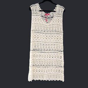 Somya Collection Crochet Dress Womens L Ivory Resort Beach Pool Boho‎ Layering